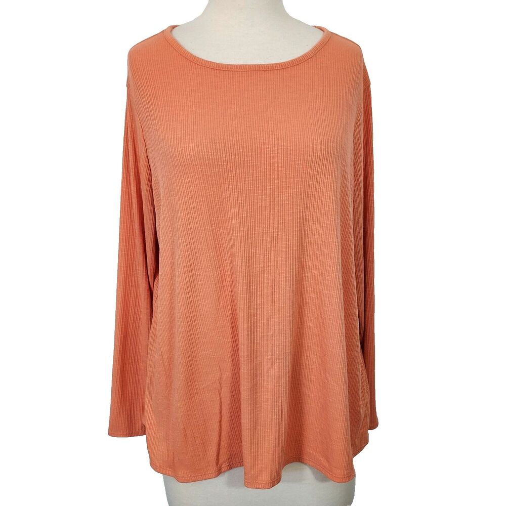 Old Navy Women’s Size XL Luxe  Ribbed T-Shirt Tee Top Orange Long Sleeve Casual